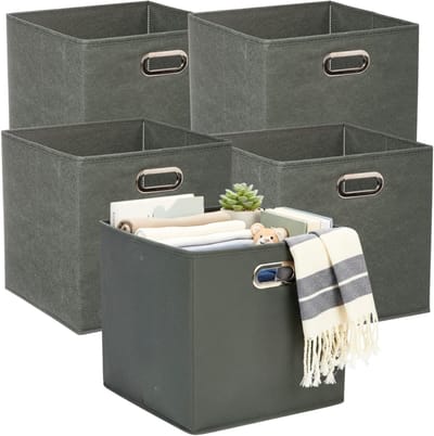 5Five Opbergmandjes - 5x - groengrijs - stof - inhoud 29 liter - 31 x 31 x 31 cm - Kast opberg box
