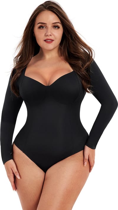 Bodysuit Shapewear Diepe V-hals - Lange mouw - zwart - 3XL