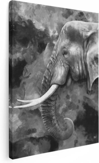 Artaza Canvas Schilderij Dierenkop Olifant - 30x40 cm - Klein - Wanddecoratie Woonkamer - Muurdecoratie Dieren - Kamer Accessoires