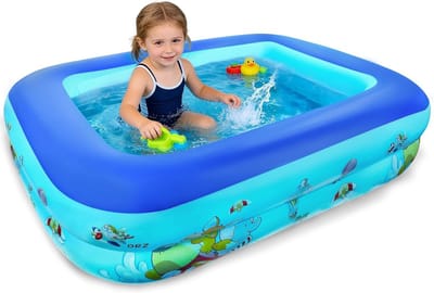 Thijox - Rechthoekig opblaasbaar kinderzwembad 120 cm - Draagbaar mini zwembad voor tuin, balkon, strand - Duurzaam en veilig PVC - Ideaal voor kinder