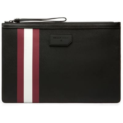 Bally Bollis Klassiek Rood en Wit Gestreept Zakelijk Rits Logo Leer Portemonnee Clutch Heren portemonnees Zwart 6224351 Basic Set (Bag+Dust Bag)