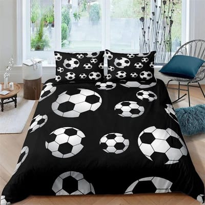 Voetbal Dekbedovertrek Set King Queen Full Size Voetbalpatroon Polyester Dekbedovertrek Voor Kinderen Tieners Voetballiefhebber Beddengoedset 180x210cm 3pcs