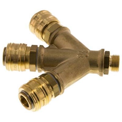 Messing DN 7.2 (Euro) Luchtkoppeling Snelkoppeling G 3/8 inch Buitendraad Wandmontage 3-weg - CLS7-M-B-3W-038