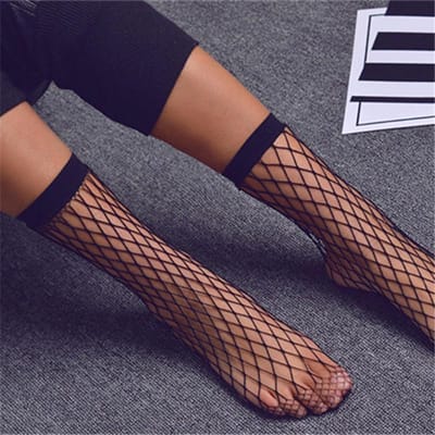 Punk Dames Meisjes Sexy Zwart Uitgesneden Ademend Mesh Visnet Sokken Vrouwelijke Gotische Rekbare Korte Kousen Enkelsokken gray