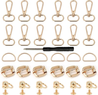 Complete Set van 30 Stuks voor Tas Maken met Sliding Buckles, D-Ringen, Rivets en Carabiners voor DIY Projecten