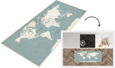 Keukenloper - Loper keuken - Wereldkaart - Vintage - Blauw - 120x50 cm - Keukenloper vinyl