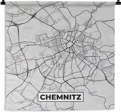 Wandkleed - Wanddoek - Kaart - Plattegrond - Stadskaart - Duitsland - Chemnitz - 180x180 cm - Wandtapijt