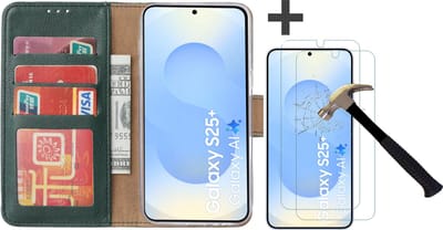 Hoesje met 2 Stuks Screenprotectors Geschikt voor Samsung Galaxy S25 Plus – Arara bookcase met pasjeshouder - Groen