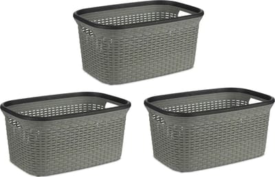 Kipit Wasmand - 3x - Rotan gevlochten - grijs - kunststof - 36 liter - 53 x 36 x 25 cm