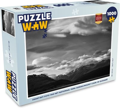 Puzzel Zwart-wit foto van het Nationaal park Aoraki/Mount Cook in Oceanië - Legpuzzel - Puzzel 1000 stukjes volwassenen