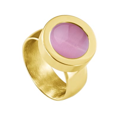 Quiges RVS Schroefsysteem Ring Goudkleurig Glans 16mm met Verwisselbare Cat's Eye Roze 12mm Mini Munt