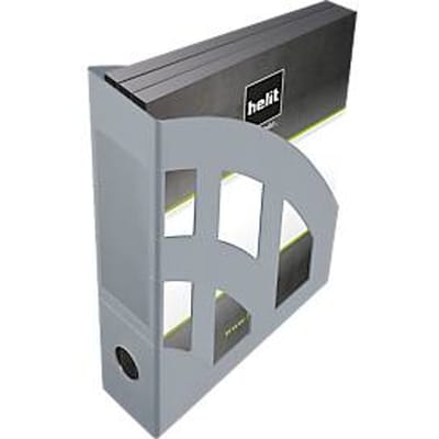 Tijdschriftenmap Helit The Green Bridge, voor A4-C4 formaat, rugbreedte 78 mm, gerecycled kunststof, lichtgrijs, 4 stuks.