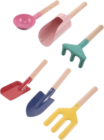 Kindertuingereedschap Set - Speelgoed Schep - Buiten Spelen - Houten Handvatten - 21 cm - Diverse Kleuren