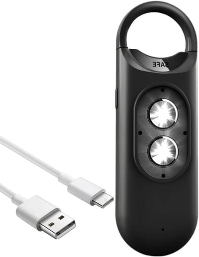 Persoonlijk Alarm - Veiligheidssirene Nood - Persoonlijke Beveiliging - Luid Stroboscooplicht - 10.6 cm - Zwart