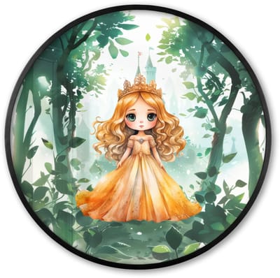 Poster in lijst Rond - Fotolijst 60x60 cm - Posters - Prinses - Meisje - Geel - Prinsessenjurk - Ronde posterlijst zwart - Decoratie - Wanddecoratie woonkamer - Muurdecoratie slaapkamer