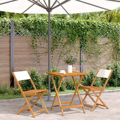 vidaXL - 3-delige - Bistroset - stof - en - massief - hout - crèmewit