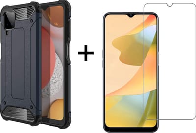 Ntech Hoesje Geschikt voor Oppo A16 hoesje - Met Screenprotector Rugged Armor Hoesje - Shockproof case - Zwart