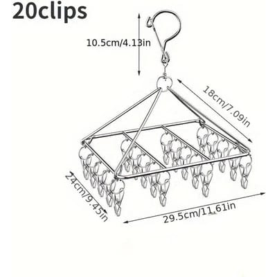 RVS Sokkendroogrek met 20 Clips - Winddicht Kledingophangrek - Ruimtebesparende Hanger voor Slaapkamer, Badkamer, Kledingkast, Huis gray