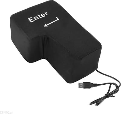 Enter Knop XXL - Anti Stress Kussen - USB Aansluiting - Werkt Als een Echte Enter Knop - 5.5 x 20 x 10 cm - Zwart