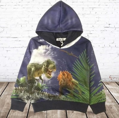 Dino trui kind met capuchon H182 - Blauw - 86/92