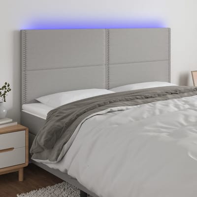 vidaXL - Hoofdbord - LED - 180x5x118/128 - cm - stof - lichtgrijs