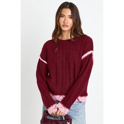 boohoo Dames Gebreide trui met blootliggende schoudernaad | Burgundy | Maat: Small