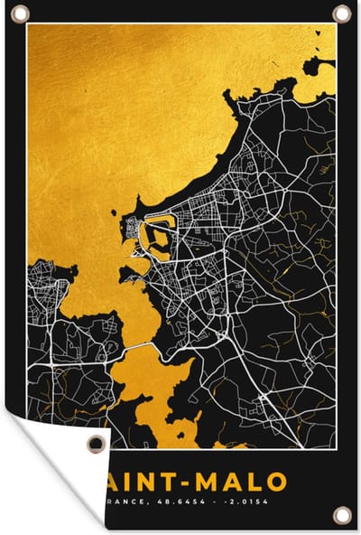 Muurdecoratie Stadskaart – Frankrijk – Kaart – Saint-Malo – Plattegrond - 120x180 cm - Tuinposter - Tuindoek