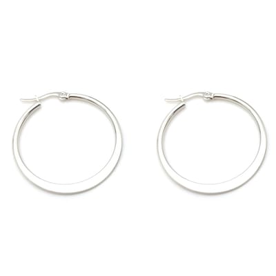 Platte zilverkleurige stalen oorringen met klapsluiting - 37mm