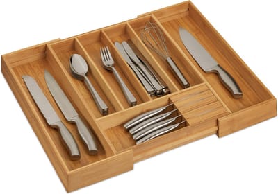 bestekbak uitschuifbaar - 5 - 7 vakken - bamboe - 32,5 - 55 cm