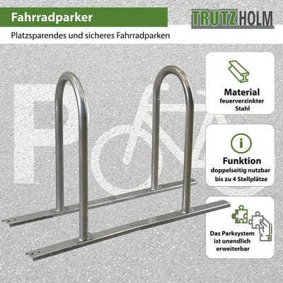 Fietsenrek 140 x 88 cm thermisch verzinkt staal Ø 50 mm grijs vrijstaande Fietsenrek Parker type U