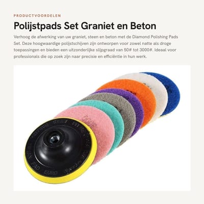 Dailygoods - Polijstpads Set - Graniet en Beton - 4 Inch - 50# tot 3000# - Hoogwaardige kwaliteit - Voor professioneel gebruik - Inclusief diverse kor...
