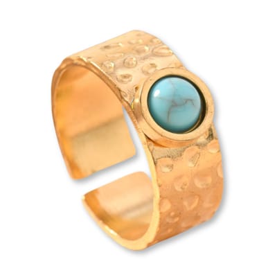 Marama - Ring Romée Goud - gold plated - stainless steel - nikkelvrij - turquoise edelsteen - reliëf