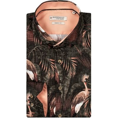 Giordano Overhemd Maggiore Fancy Floral Fauna Zwart-Bruin / male