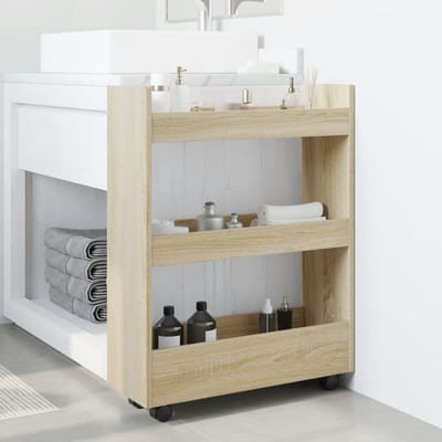 vidaXL - Opbergtrolley - smal - 3-laags - bewerkt - hout - sonoma - eikenkleurig