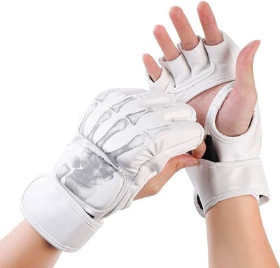 Nivard MMA Handschoenen - Gloves - Sparring Handschoenen - Heren - Dames - Grappling - Bokshandschoenen - Kickboxen - Wit - Skelet