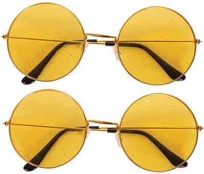 Faram Party - Zonnebril - 2x stuks - Hippie Flower Power Sixties - ronde glazen - geel