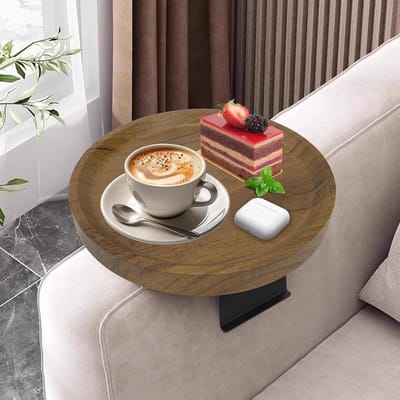 Bank Armleuning Tafel - Bijzettafel Bank - Dranken Plaatsen - Verstelbaar Ontwerp - Diameter 30 cm - Houtkleur