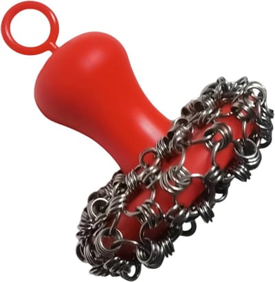 Gietijzeren Reiniger - Metalen Schrobber - Keukenonderhoud - Ergonomische Greep - 10x10x10 cm - Rood