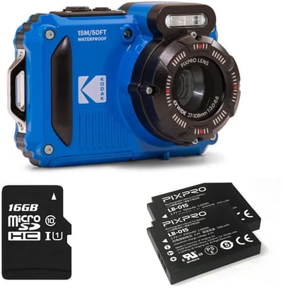 Kodak WPZ2 - Compactcamera - Onderwatercamera - 16 megapixel - Blauw- + 16gb geheugenkaart + 2e accu