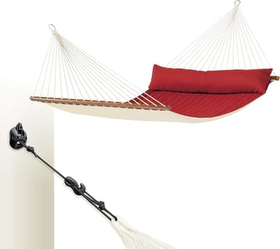 Gevoerde Staafhangmat - Kingsize Hangmat - Buiten Ontspannen - Weerbestendige Stof - 210 x 140 cm - Rood