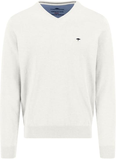 Fynch-Hatton Trui Solid Color Superfine 3-Ply Cotton V-Neck New Off White / male