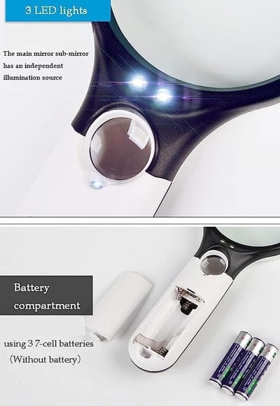 Vergrootglas met LED - Handloep Lees Hulp - Gedetailleerd Werk - Dubbele HD Lens - 5X 30X Vergroting - Zwart
