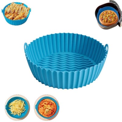 1 stuk - Siliconen Airfryer Bakplaat - Airfryer Plaat - Blauw - 27*25*7cm - Herbruikbare Airfryer Accessoire - Anti-aanbak Universele Airfryer Mat - Siliconen Airfryer Mand - Siliconen Airfryer - Heteluchtfriteuse Siliconen Bakplaat