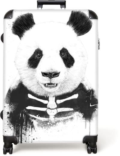 NoBoringSuitcases.com® - Koffer groot - Reiskoffer lichtgewicht - Panda - Skelet - Dieren - Wit - Rolkoffer met 4 wielen - Grote trolley XL - 98 liter bagage