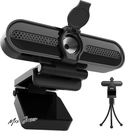 Mrs. Jones Webcam 4K PC Webcam met Microfoon 78° groothoek Vaste Focus Plug&Play Statief en Cover voor Videogesprekken en Conferentie Compatibel met Zoom/Skype/Teams/Mac/ChromeOS/Android - Hoge Kwaliteit .