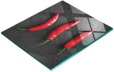 Bord van gehard glas met decoratief chilipeperpatroon en steen, 60x52 cm