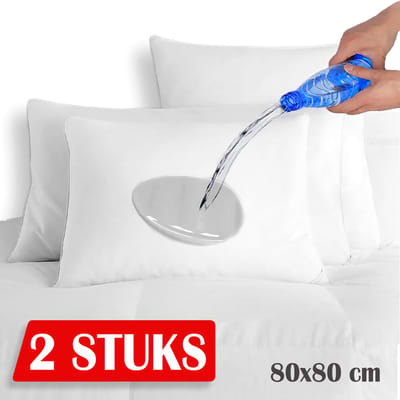 2x Waterdichte Katoenen Kussenbeschermers - Met ritssluiting - Kussenbeschermer Waterproof Wit - 80x80 - Antibacteriëel - Waterdichte Kussen Beschermer - Vocht beschermend - Met rits - Incontinentie Kussenbeschermer - Waterdichte kussensloop