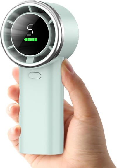 Draagbare mini-USB-handventilator, werkt op batterijen, maximale snelheid 13000 RPM, 5 windsnelheden, 3600mAh-batterij, oplaadbaar via USB, onmisbaar voor op reis.