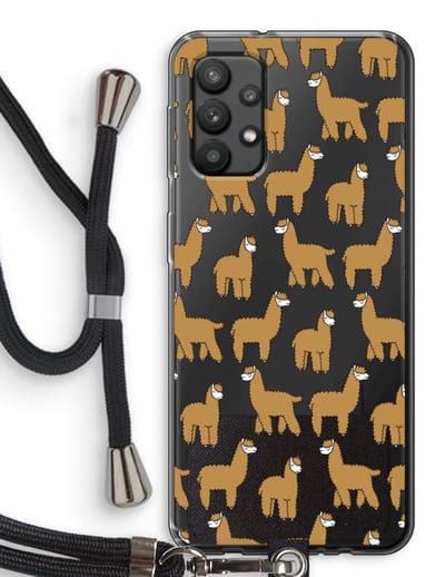 Case Company® - Hoesje met koord geschikt voor Samsung Galaxy A32 4G hoesje met Koord - Alpacas - Telefoonhoesje met Zwart Koord - Bescherming aan alle Kanten en Over de Schermrand