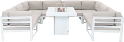Modulaire tuinmeubelset met vuurschaal - wit - 300x225 cm - 8-zits